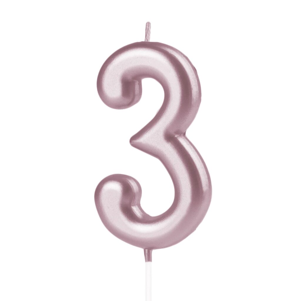 Świeczka urodzinowa w kolorze rose gold cyfra 3