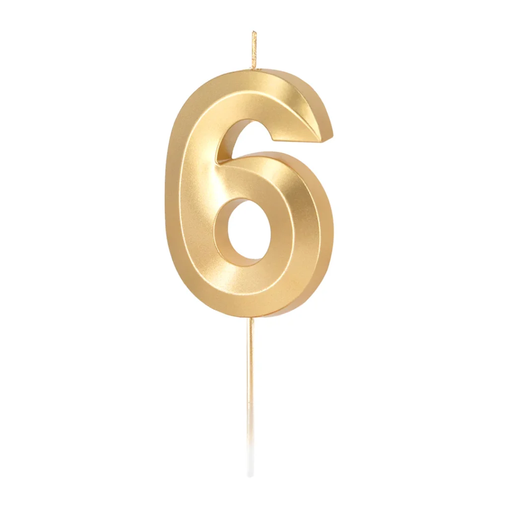 Świeczka złota metaliczna cyfra 6