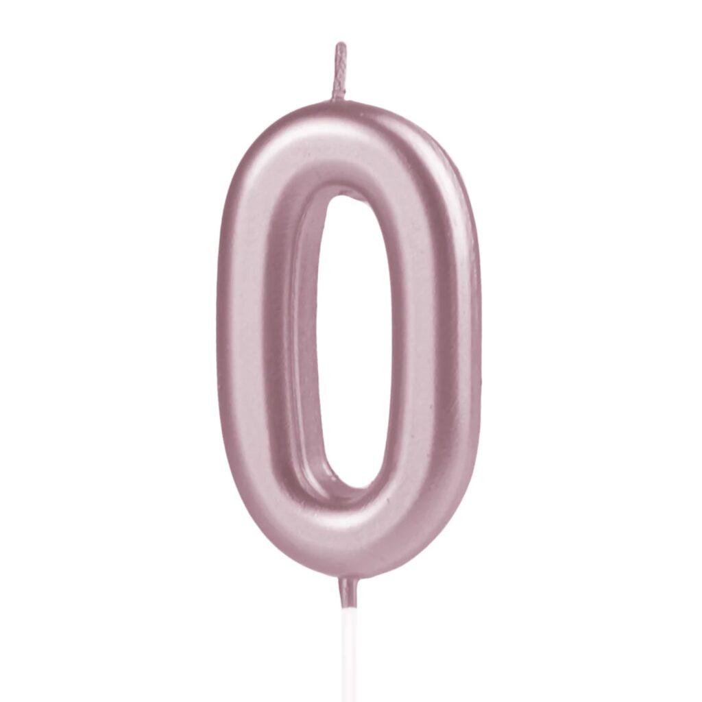 Świeczka urodzinowa w kolorze rose gold cyfra 0