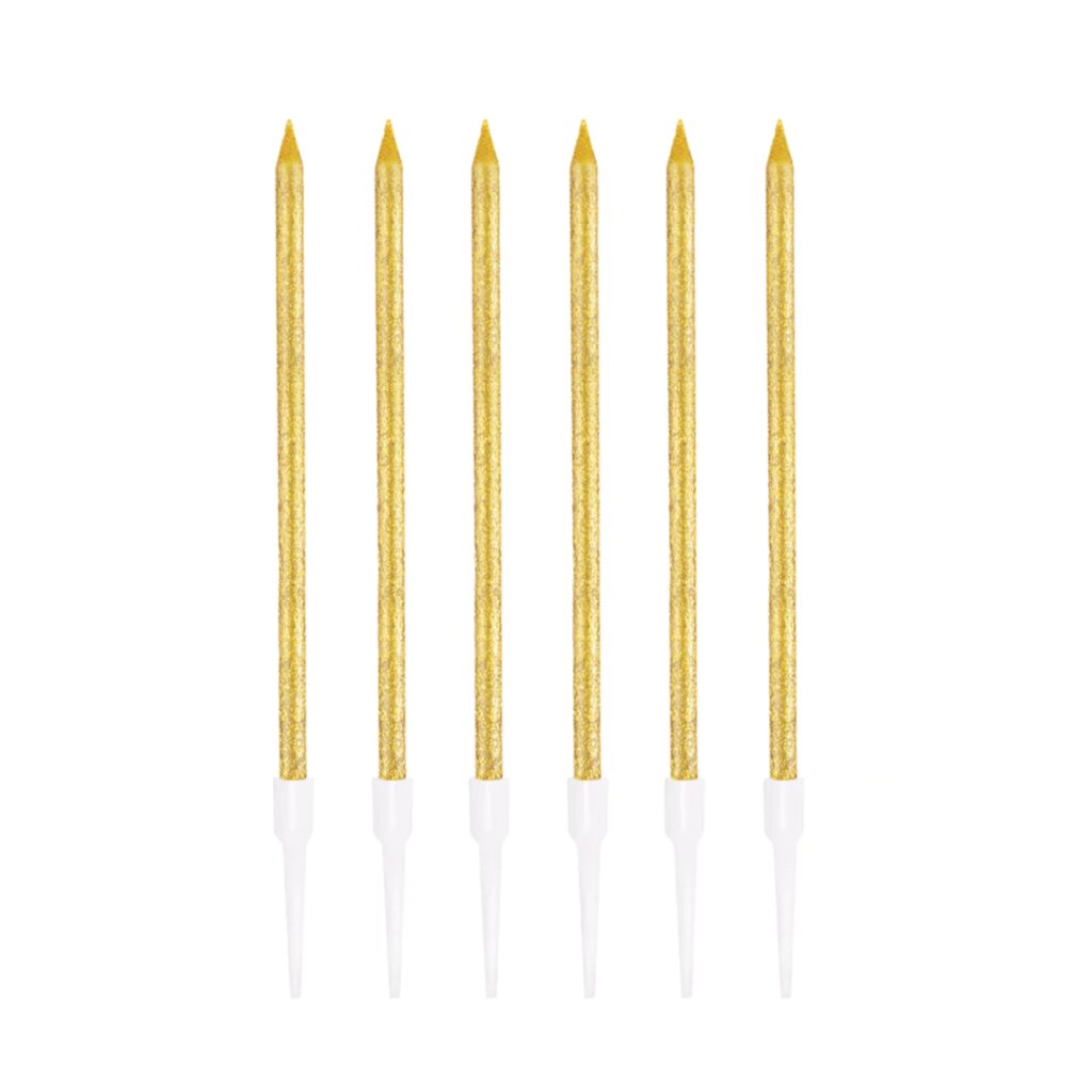 Świeczki urodzinowe złote z brokatem 6szt.