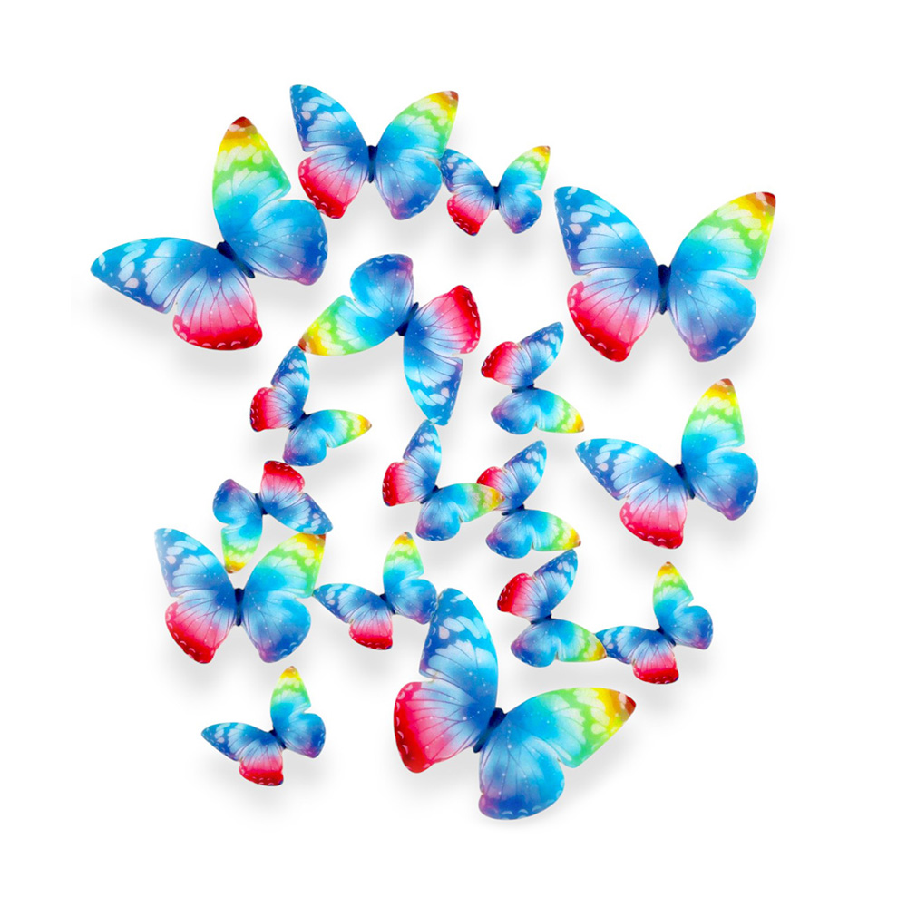 Kolorowe waflowe motylki na tort 23 sztuki