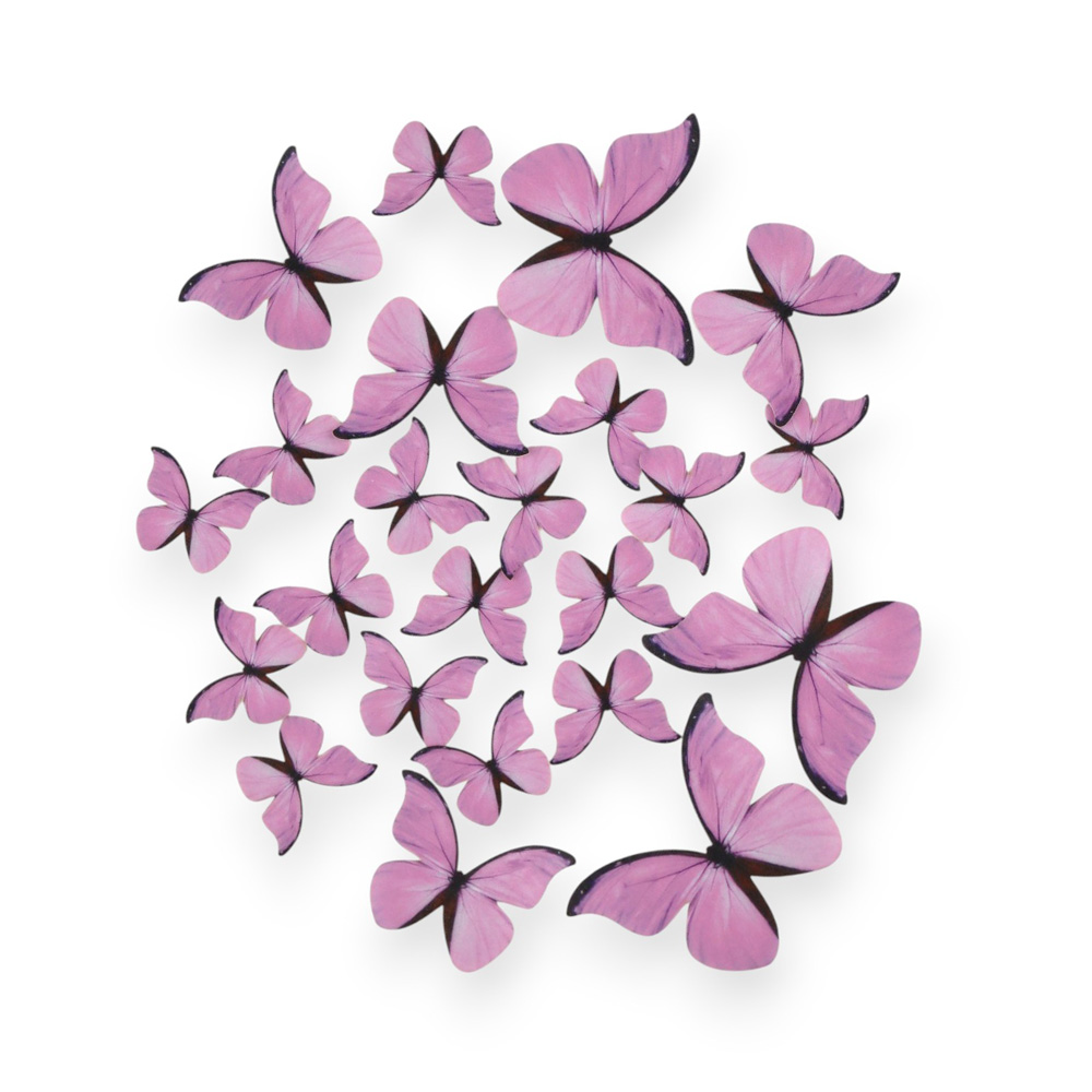 Fioletowe waflowe motylki na tort 23 sztuki