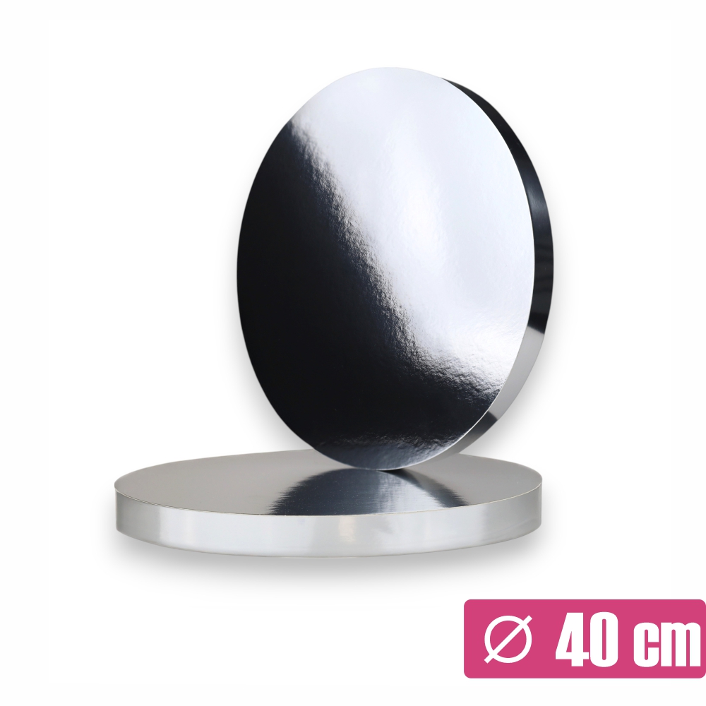 Srebrny podkład pod tort 40 cm z oklejonym bokiem