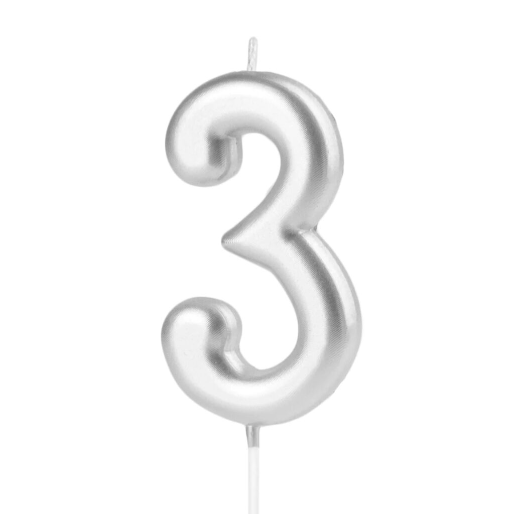 Srebrna świeczka urodzinowa cyfra 3