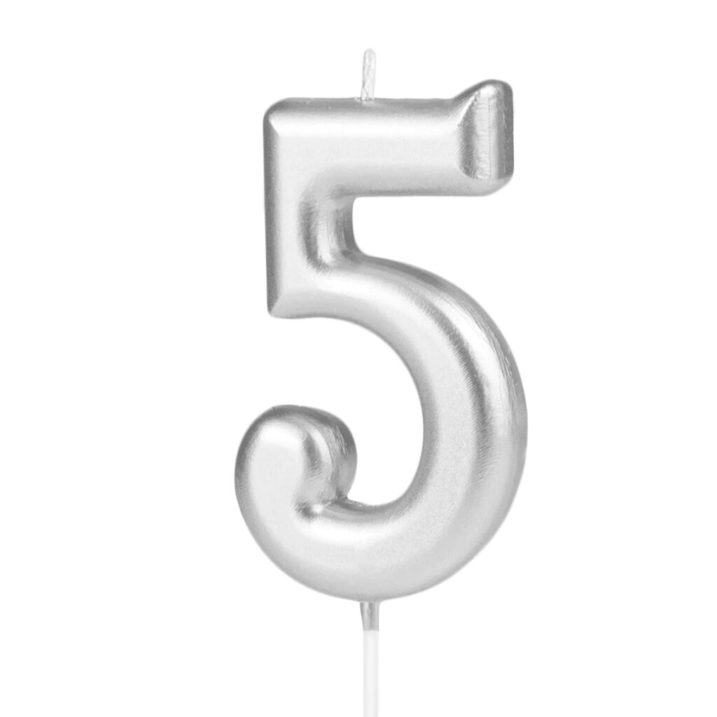 Srebrna świeczka urodzinowa cyfra 5