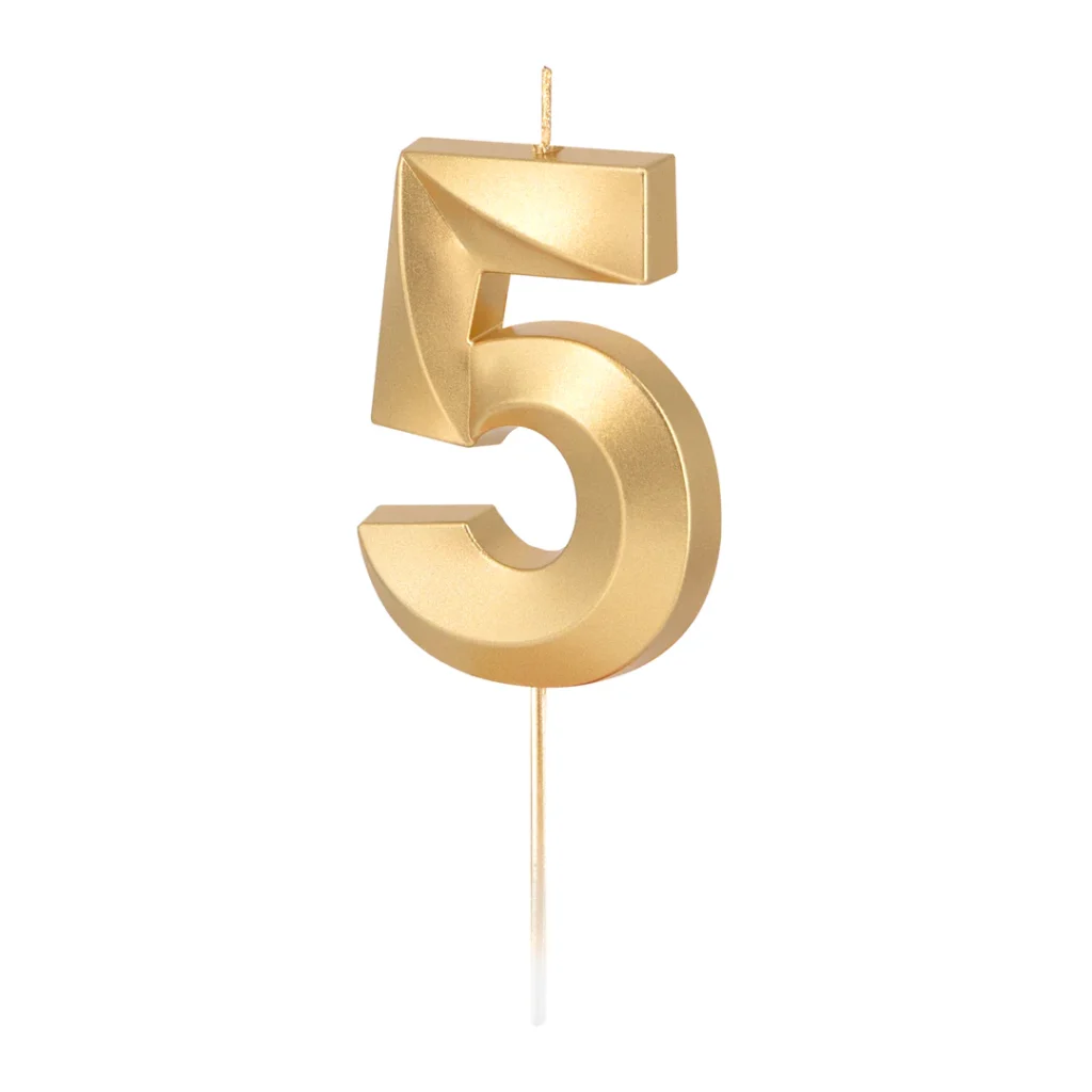 Świeczka złota metaliczna cyfra 5