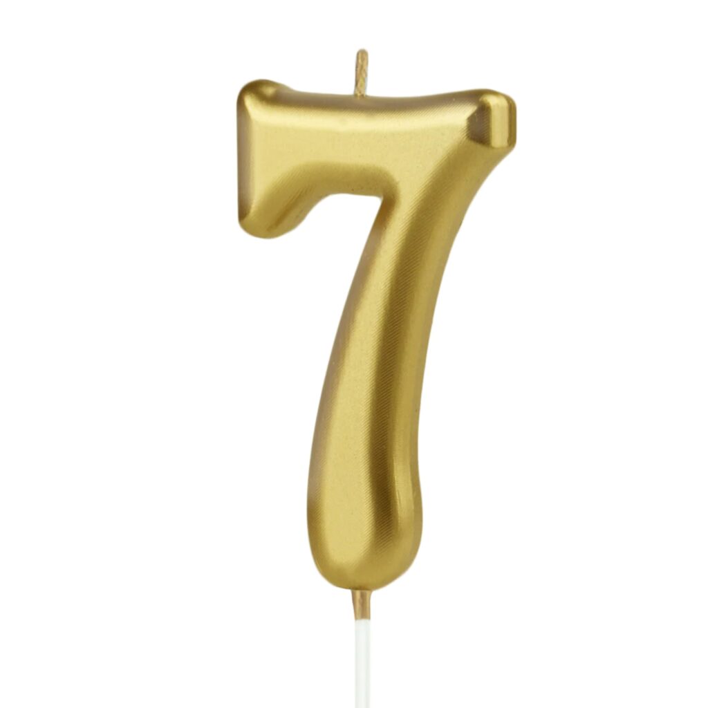 Złota świeczka urodzinowa cyfra 7
