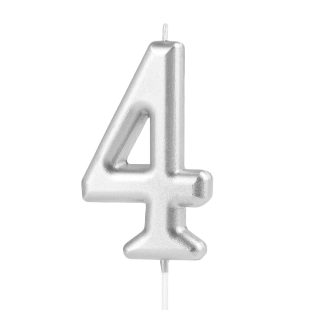 Srebrna świeczka urodzinowa cyfra 4