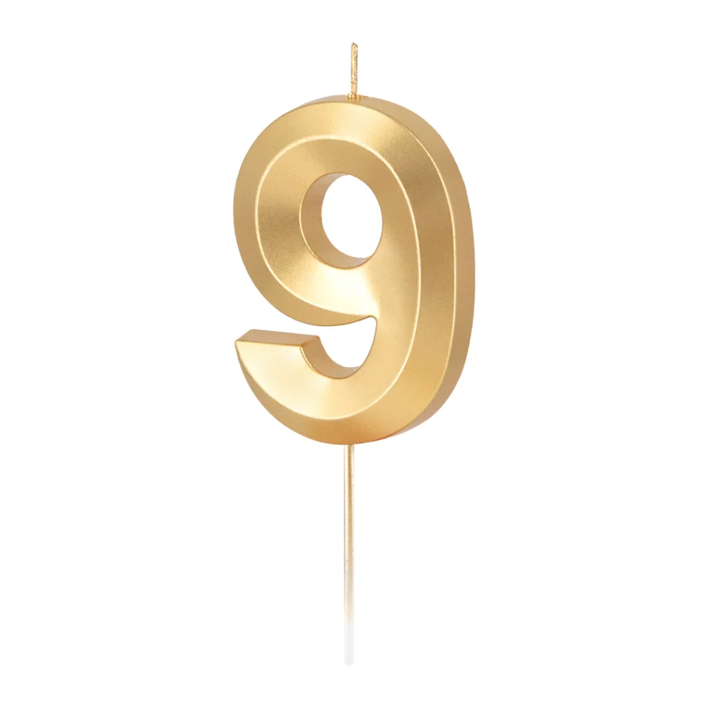 Świeczka złota metaliczna cyfra 9