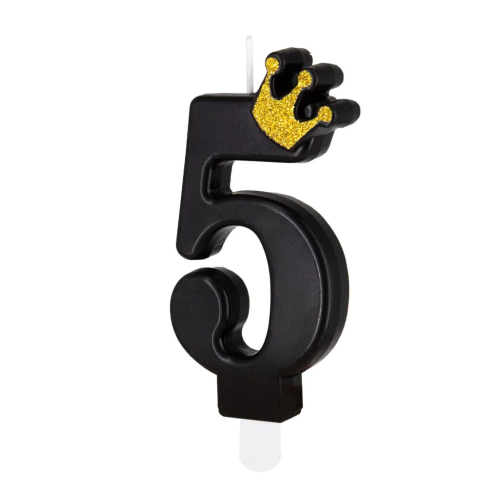 Urodzinowa czarna świeczka z koroną cyfra 5