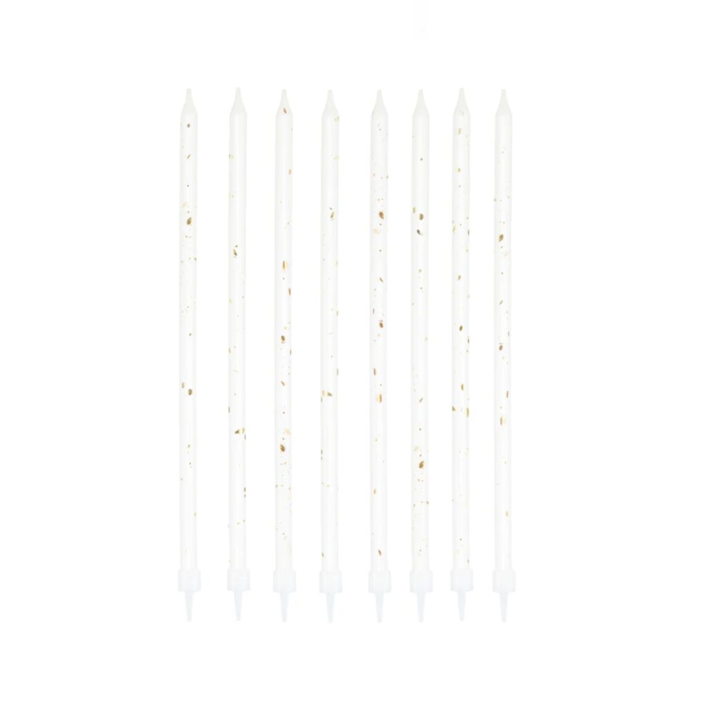 Długie świeczki urodzinowe biało-złote