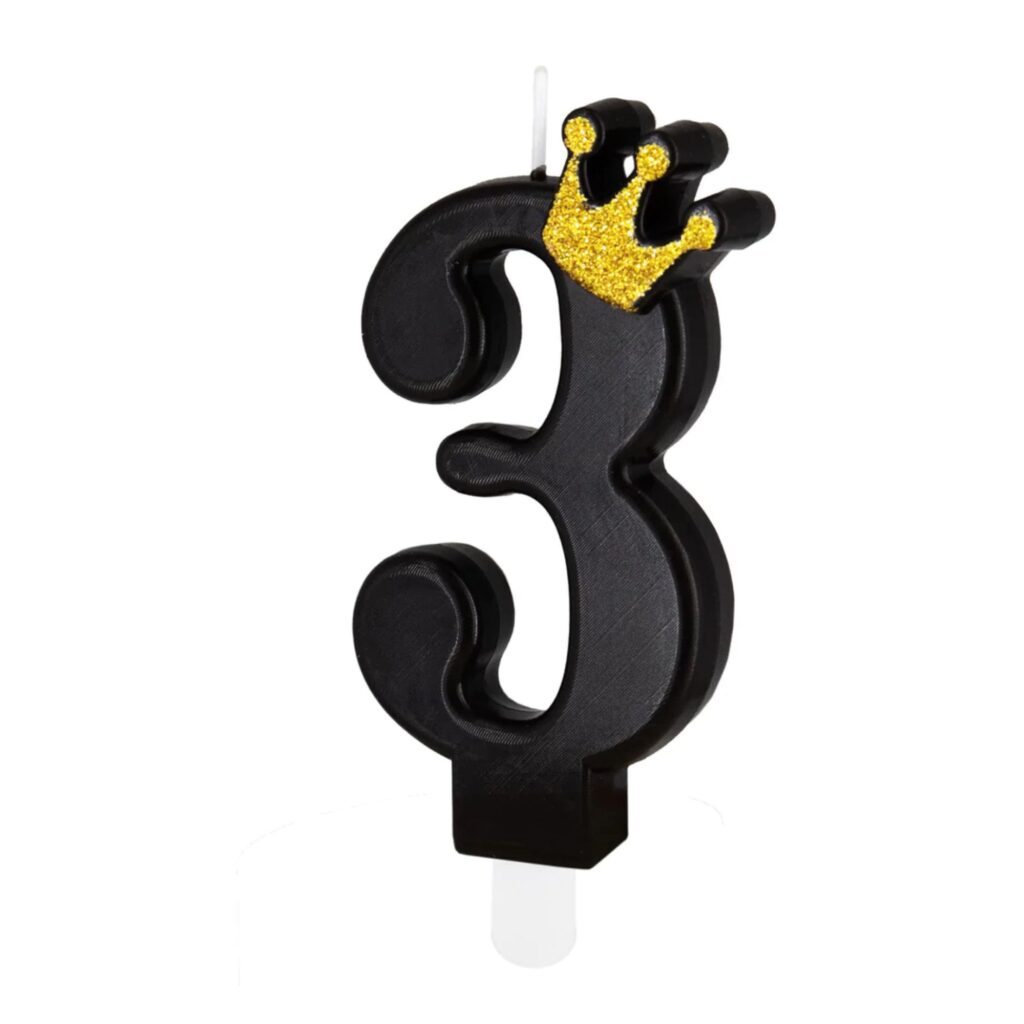 Urodzinowa czarna świeczka z koroną cyfra 3