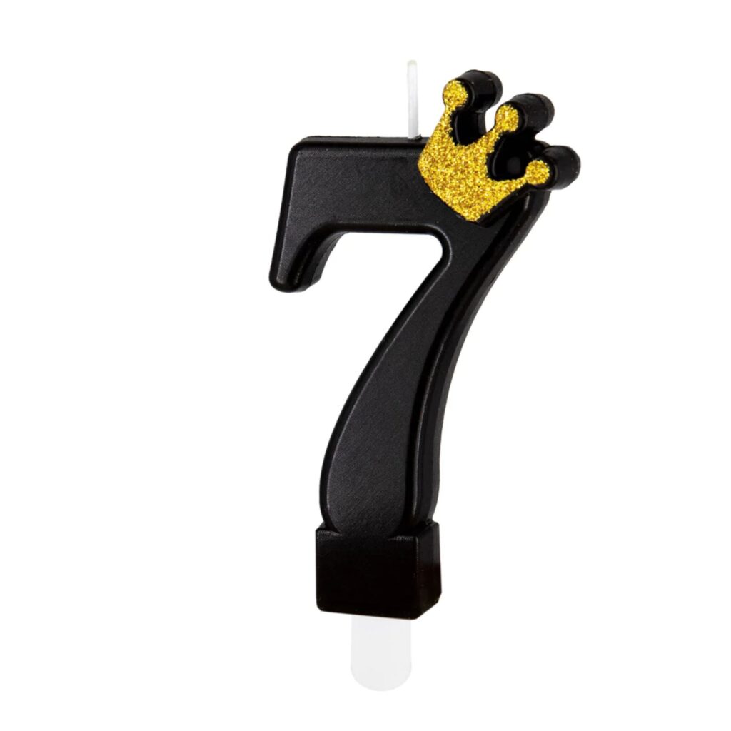 Urodzinowa czarna świeczka z koroną cyfra 7