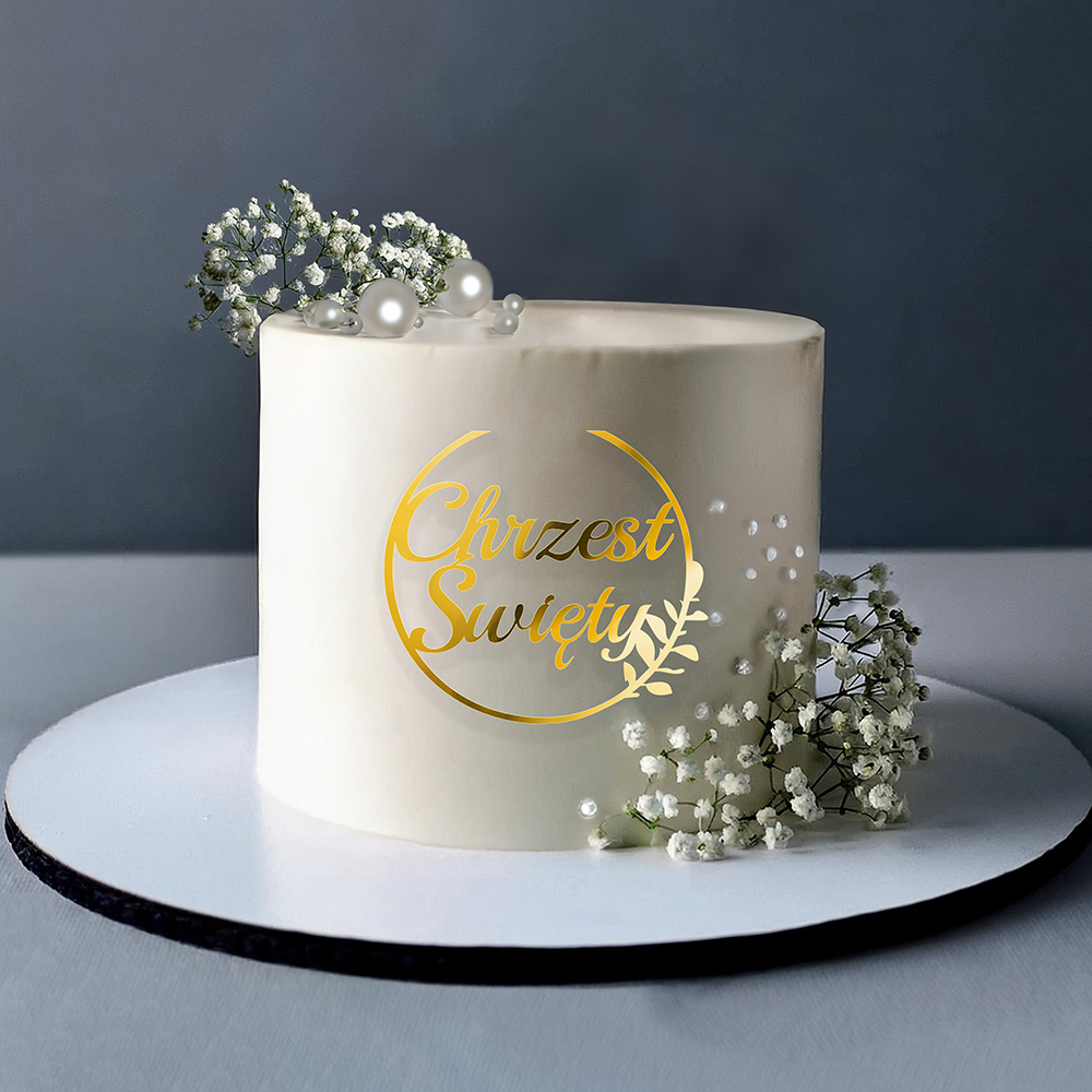 Chrzest święty topper okrągły z liściem