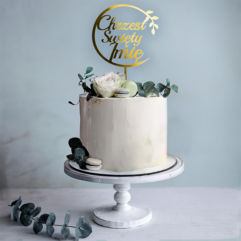 Okrągły topper na chrzest z dowolnym imieniem