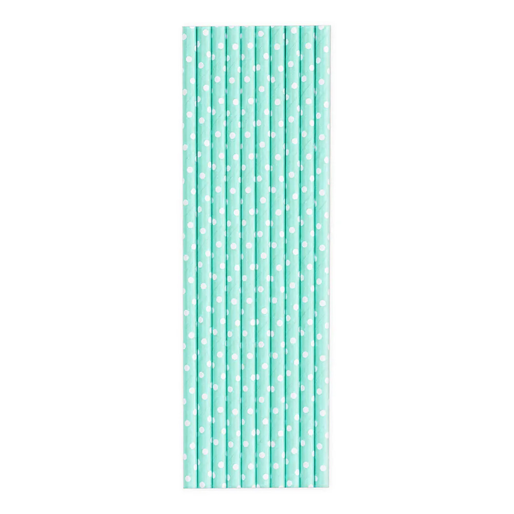Turkusowe słomki w kropki 10 sztuk