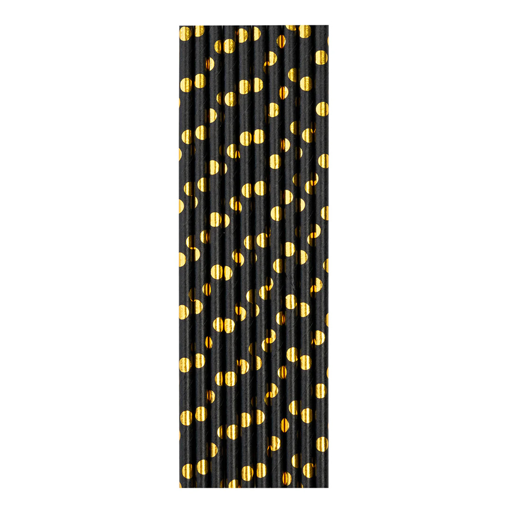 Czarne słomki w kropki 10 sztuk