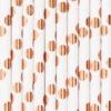 Białe słomki w kropki rose gold 10 sztuk