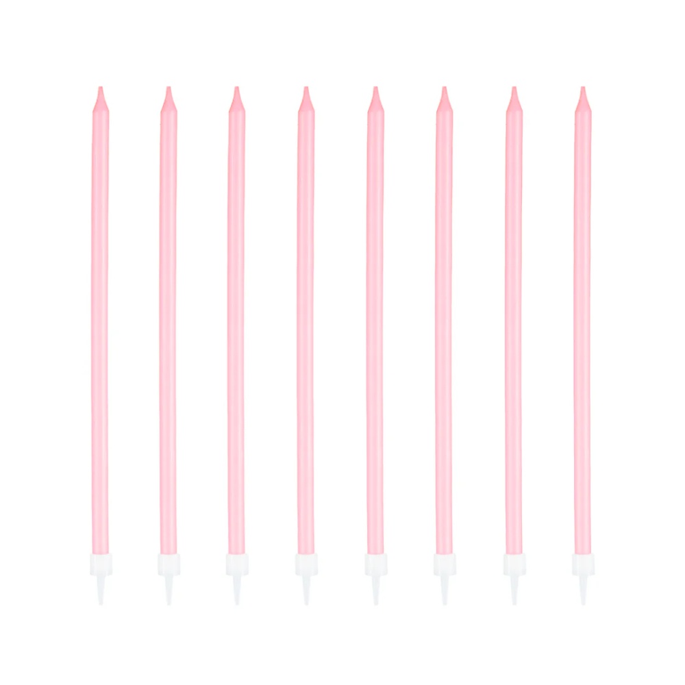 Świeczki na tort długie - Różowe 8 szt.