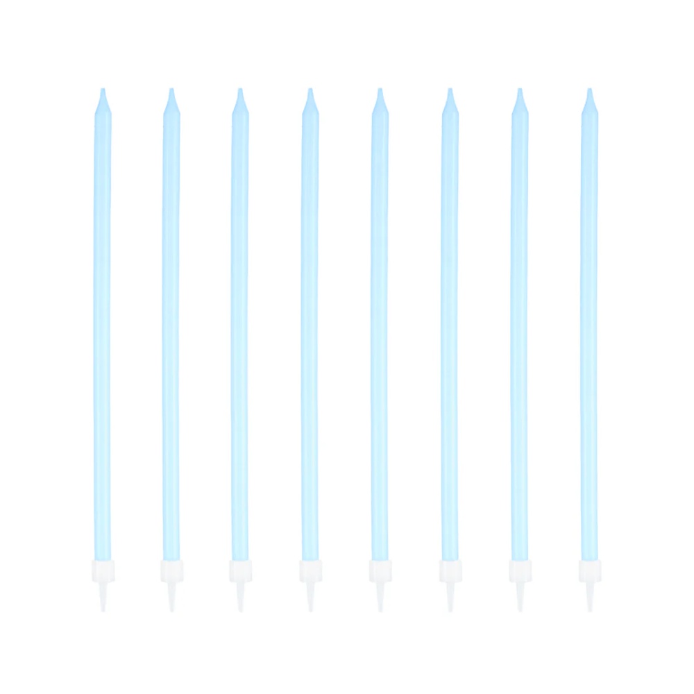 Świeczki na tort długie - Niebieskie Baby Blue 8 szt.