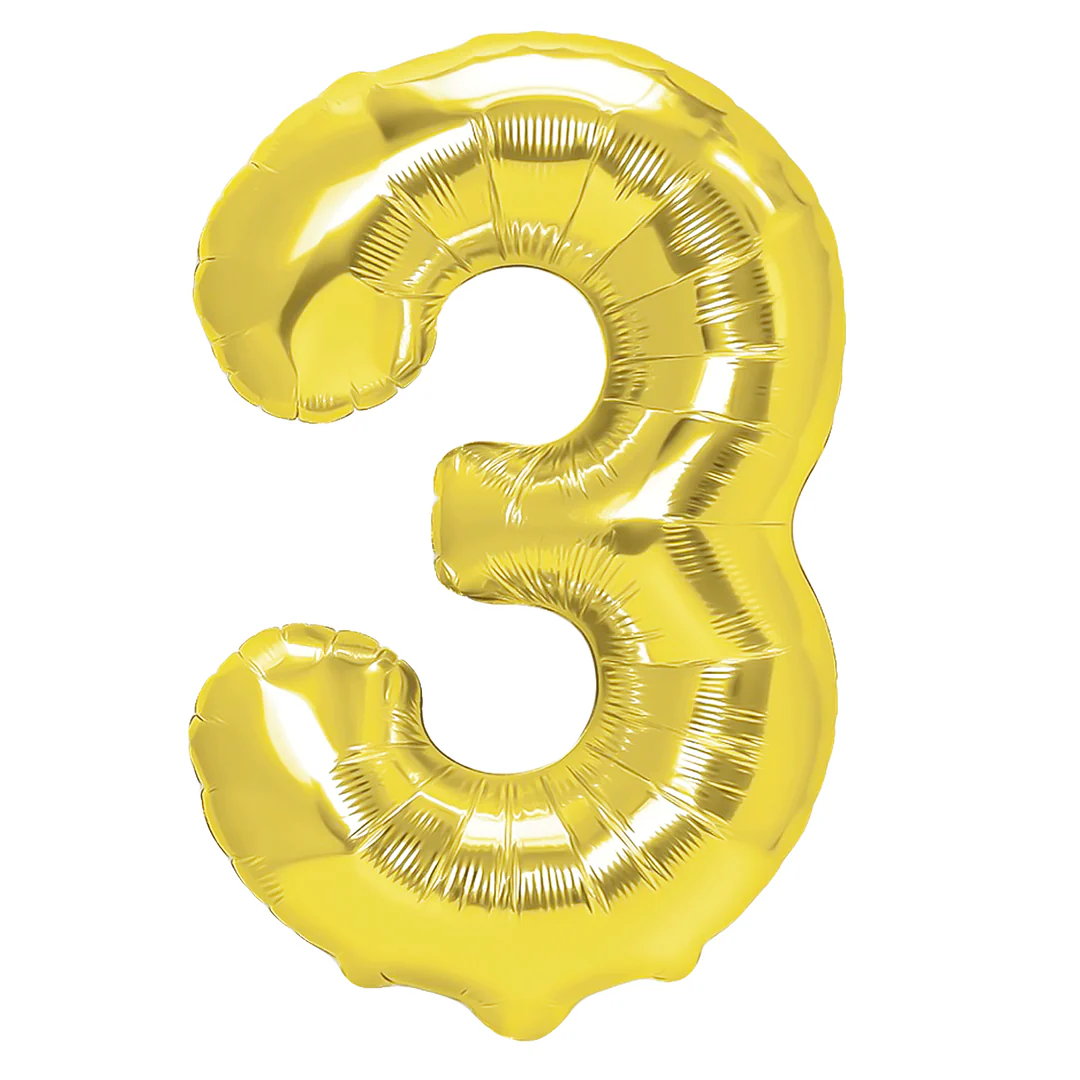 Złoty balon cyfra 3
