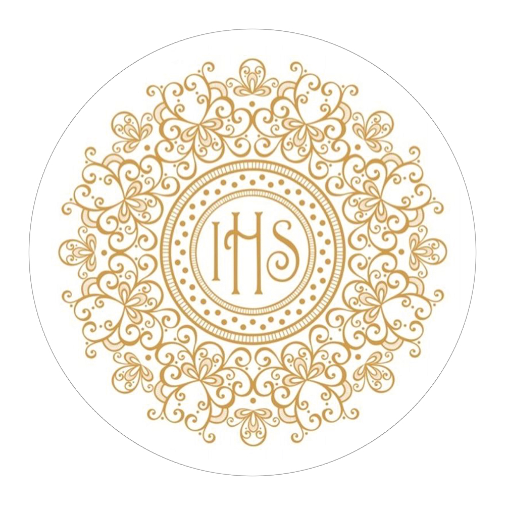 Okrągły opłatek na tortu komunijny IHS złoty