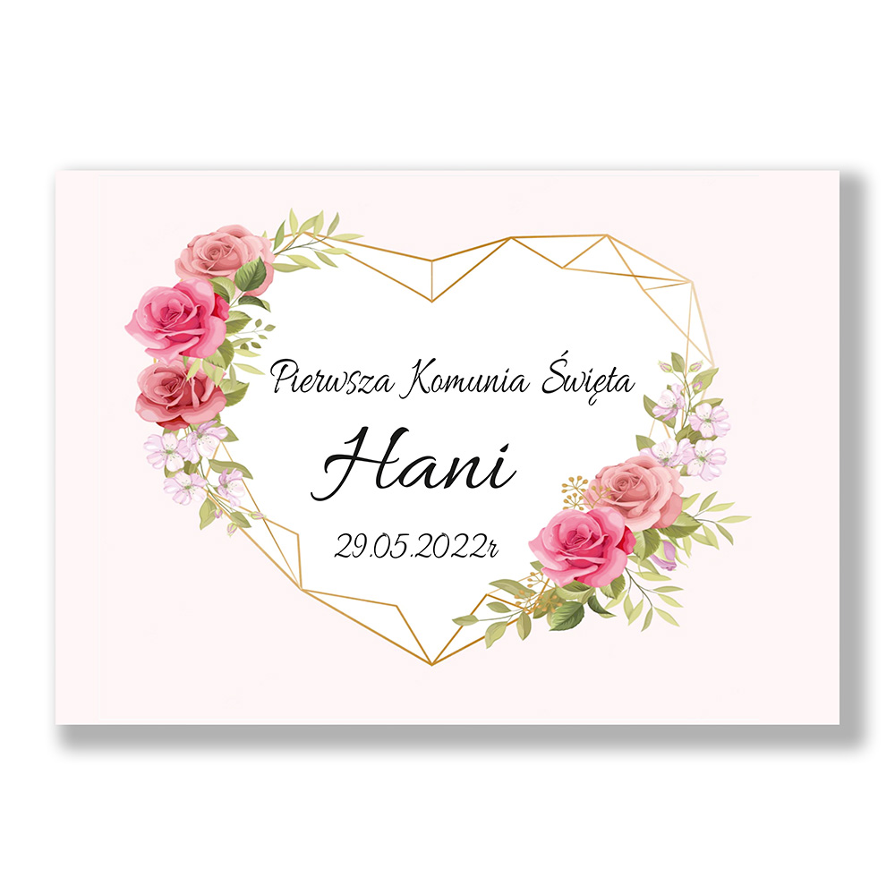 Różowy wydruk na tort Pierwsza Komunia Święta serce