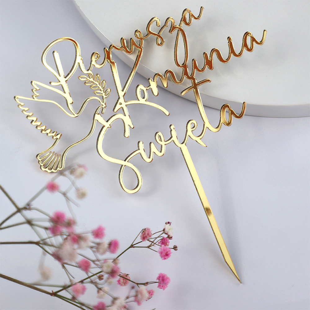 Napis na tort Pierwsza Komunia Święta z gołębiem