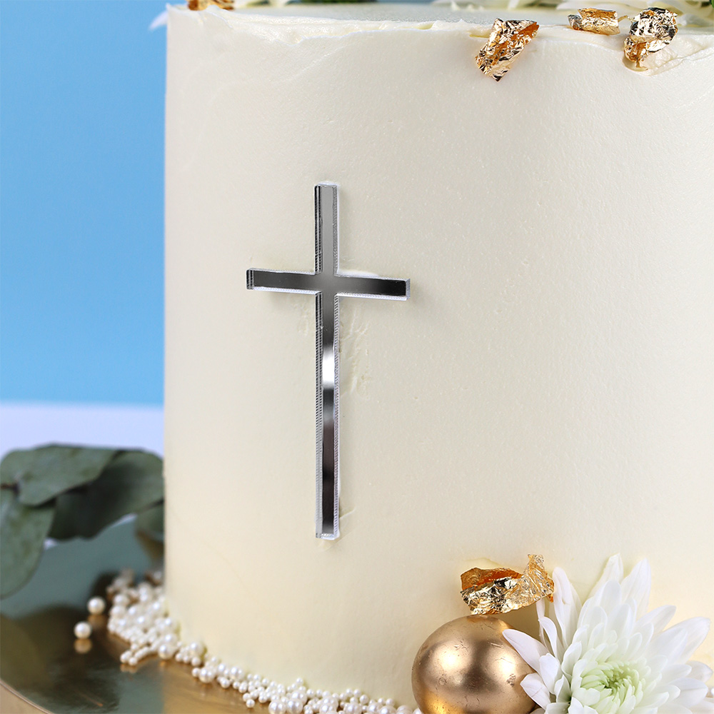 Topper komunijny srebrny krzyż