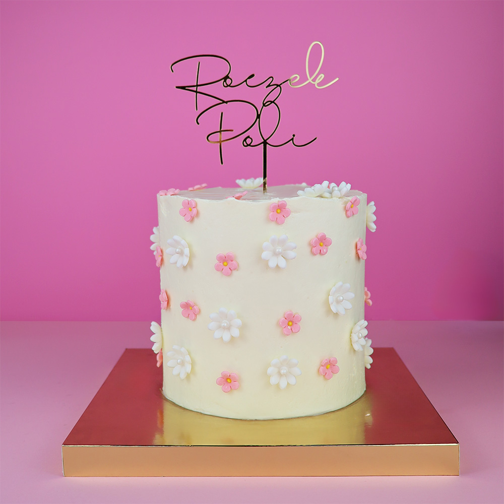 Kwiatki na tort różowe i białe