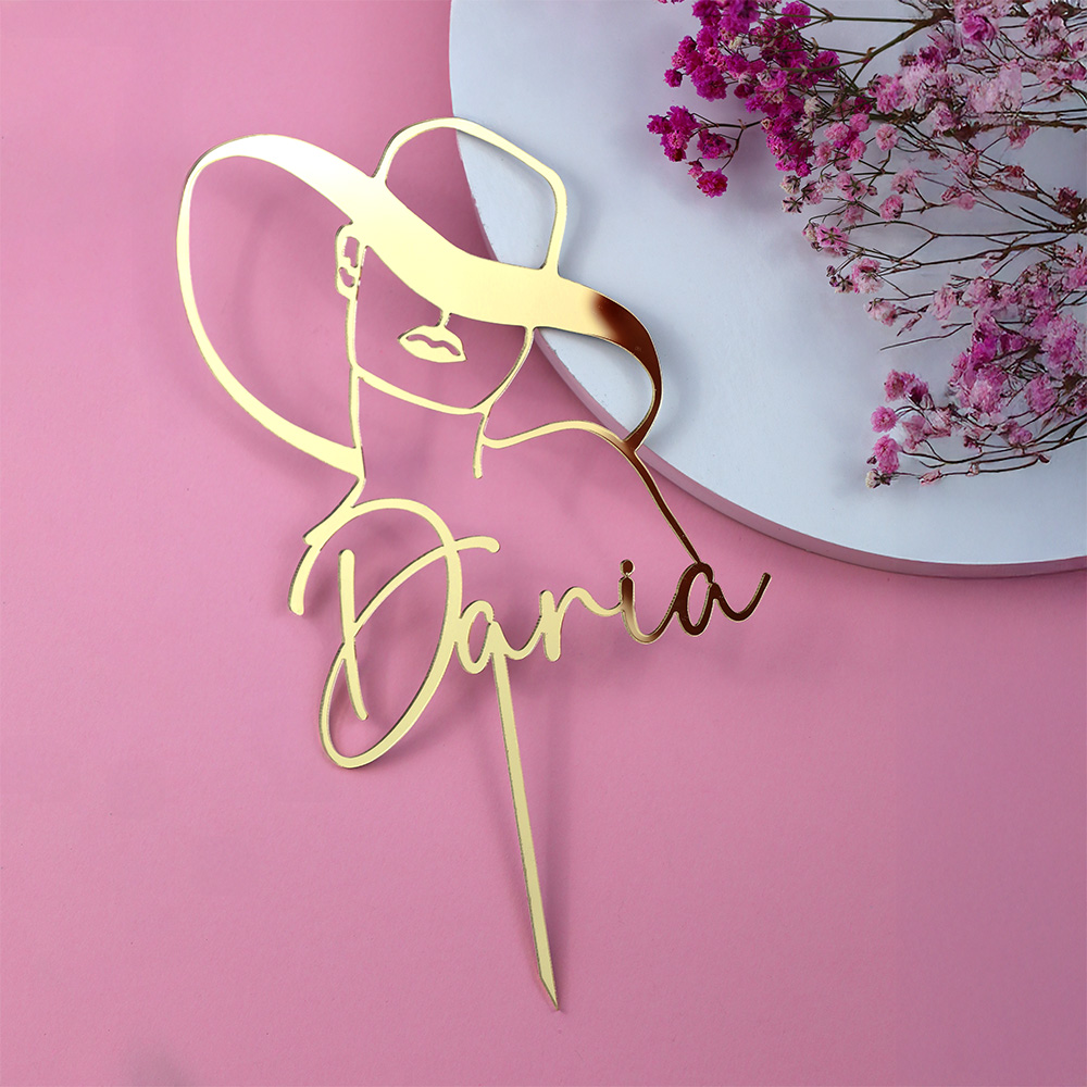 Topper kobieta w kapeluszu + imię