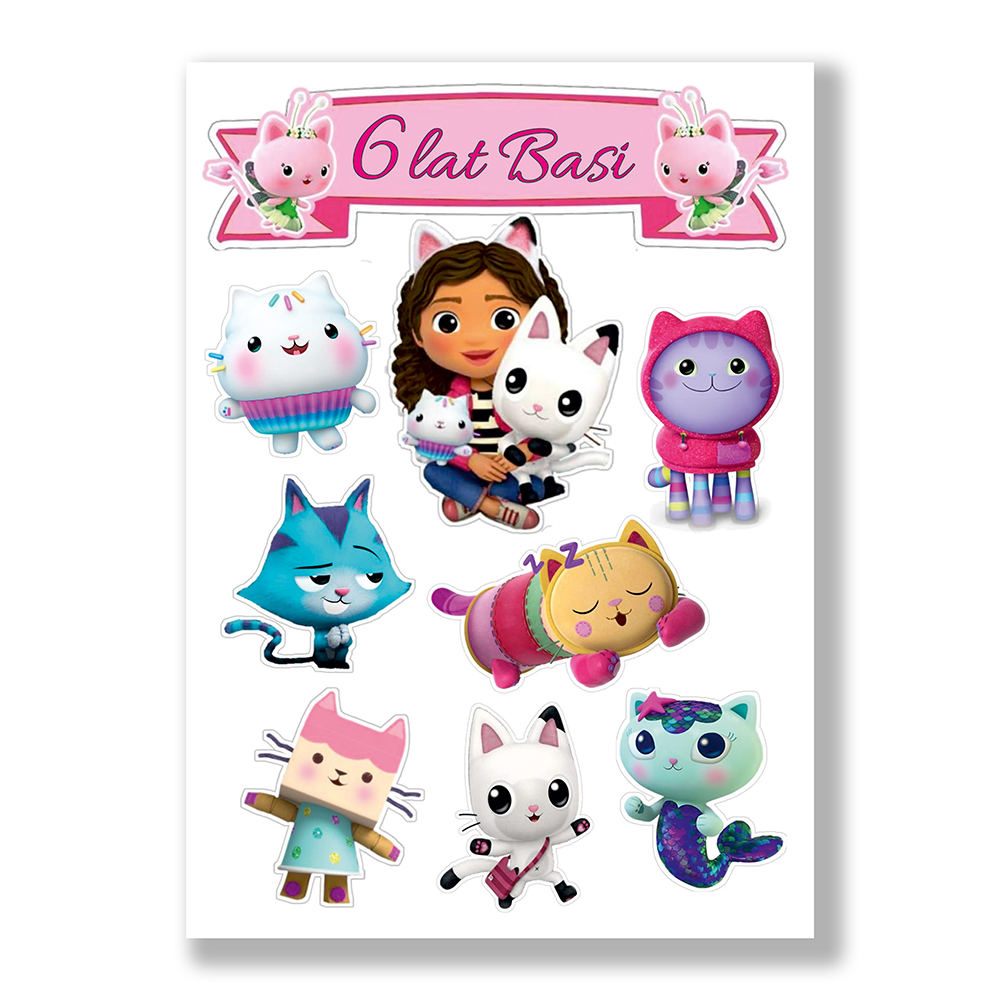 Opłatek na tort Koci Domek Gabi z imieniem