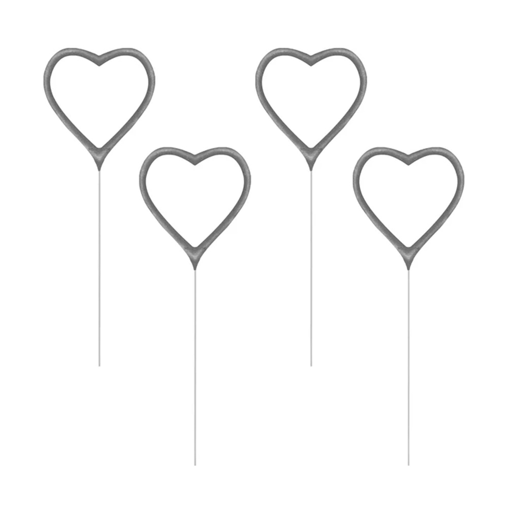 Zimne ognie w kształcie serc srebrne 4 sztuki