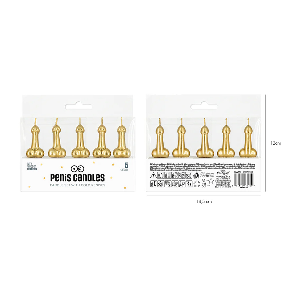 Złote świeczki na tort penisy 5 sztuk
