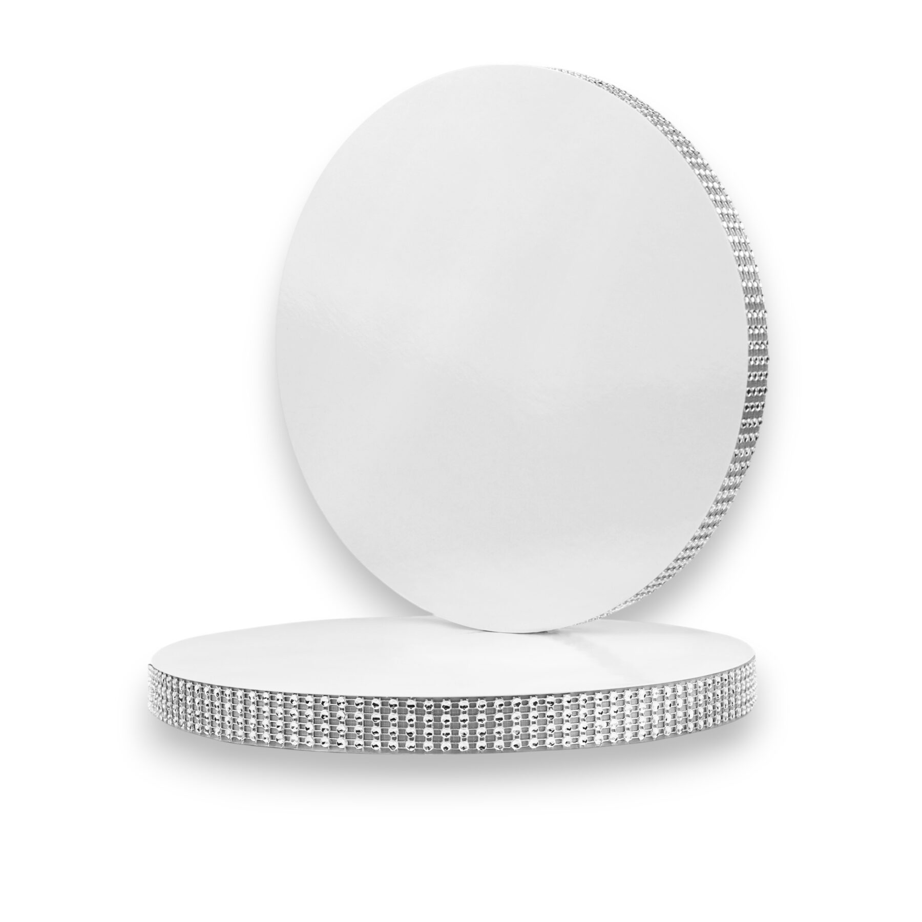 Biały podkład pod tort ze srebrną taśmą 34 cm