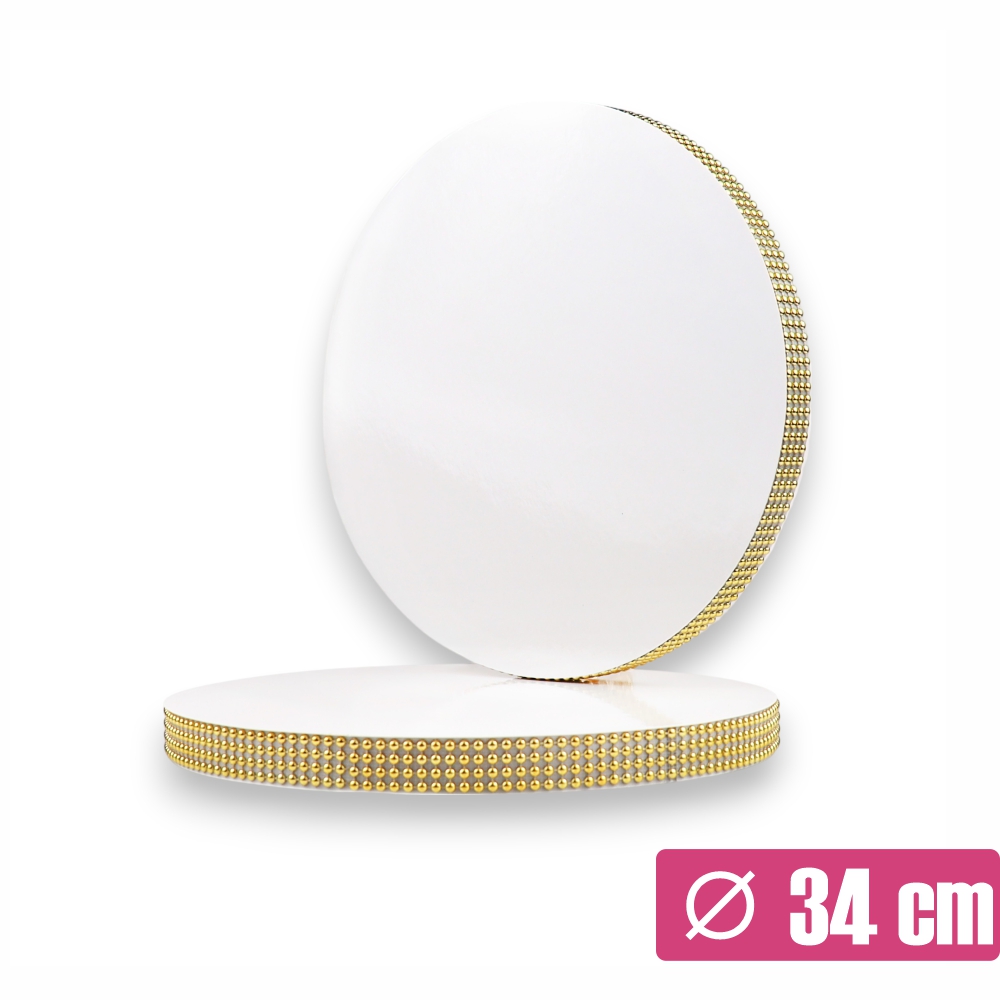 Biały podkład pod tort ze złotą taśmą 30 cm