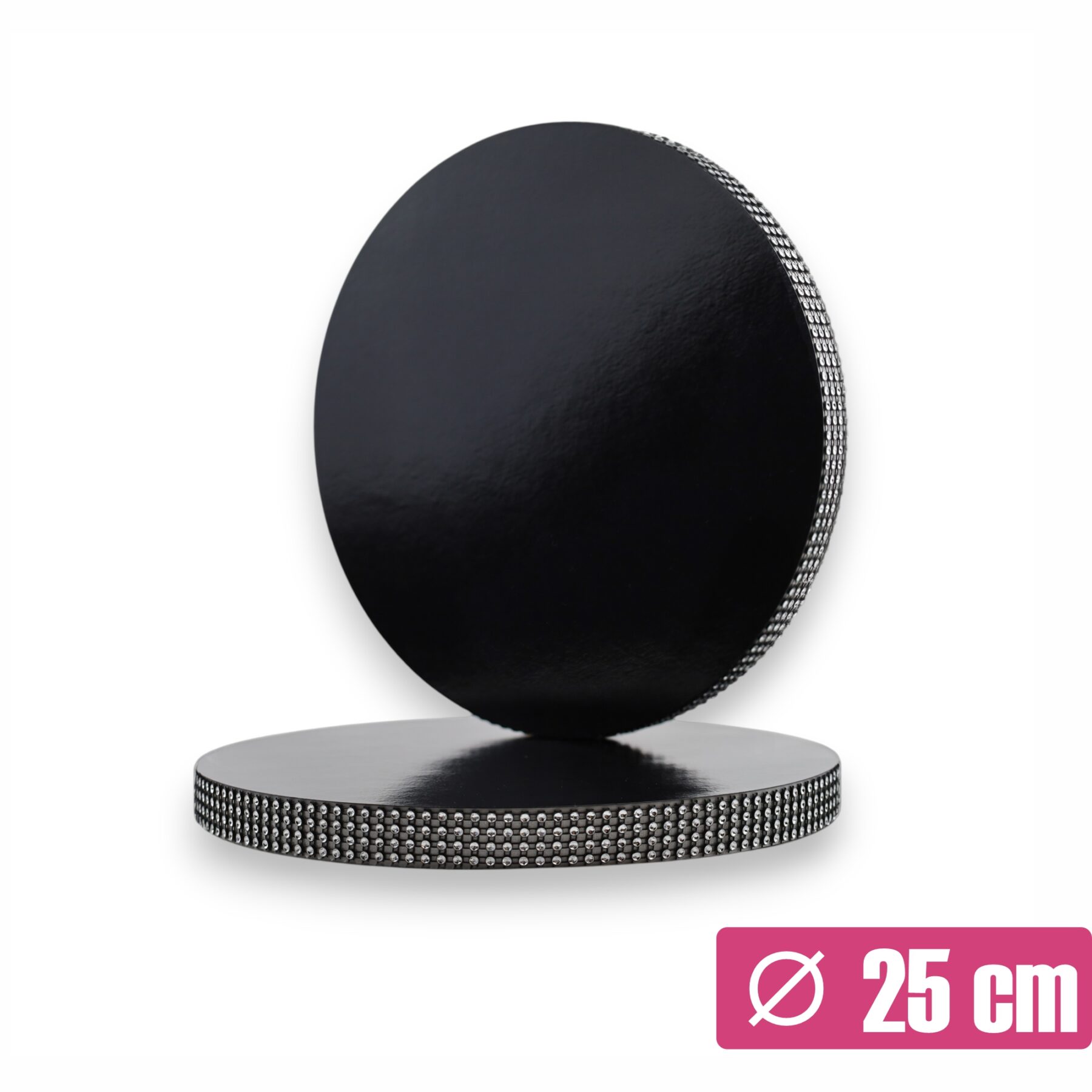 Czarny podkład pod tort z taśmą 25 cm