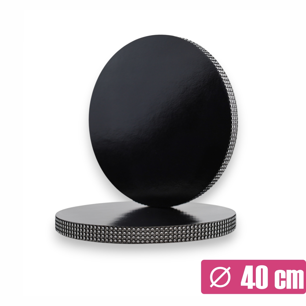 Czarny podkład pod tort z taśmą 40 cm