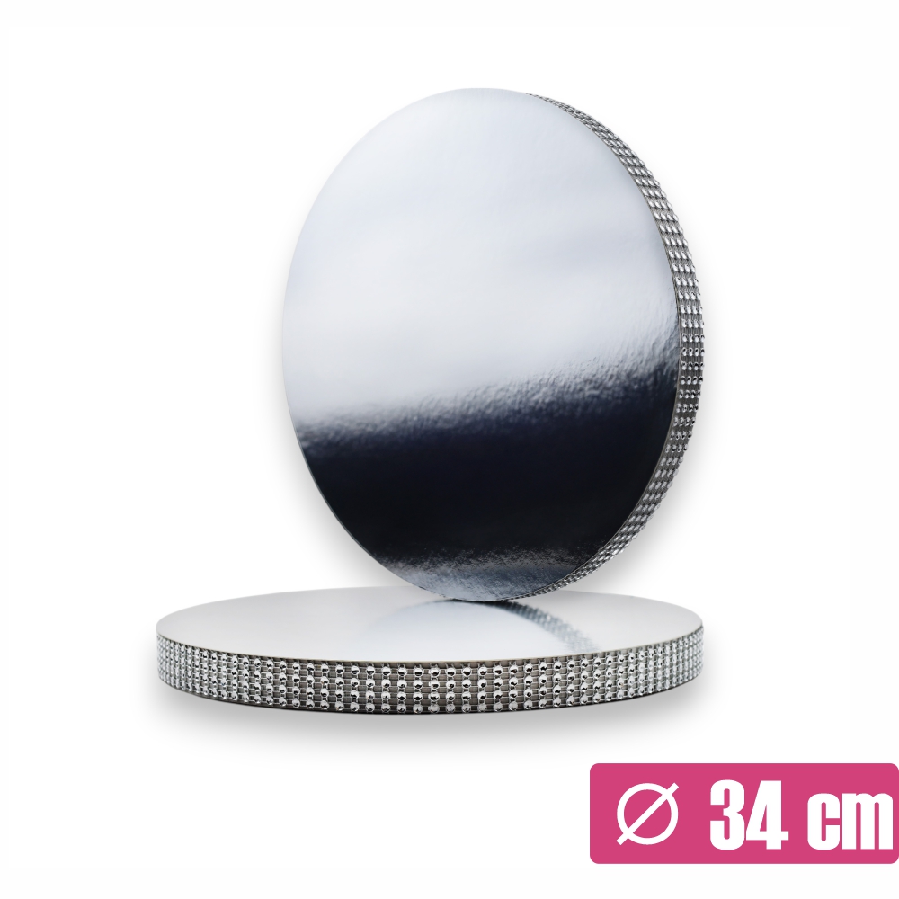 Srebrny podkład pod tort z taśmą 34 cm