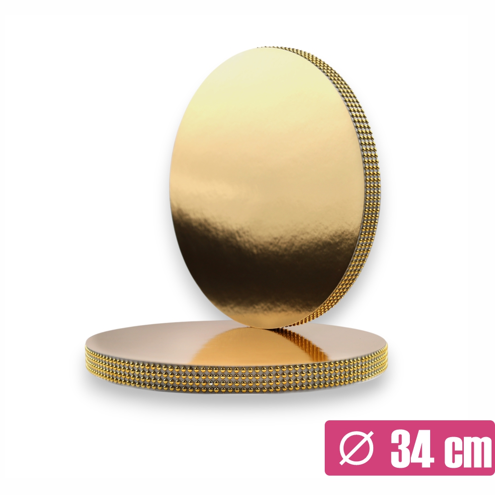 Złoty podkład pod tort z taśmą 34 cm