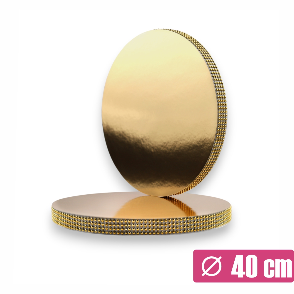 Złoty podkład pod tort z taśmą 40 cm