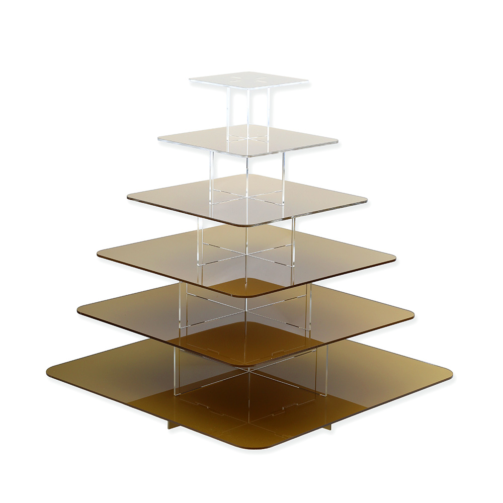 Złota kwadratowa patera na monoporcje 6 pięter