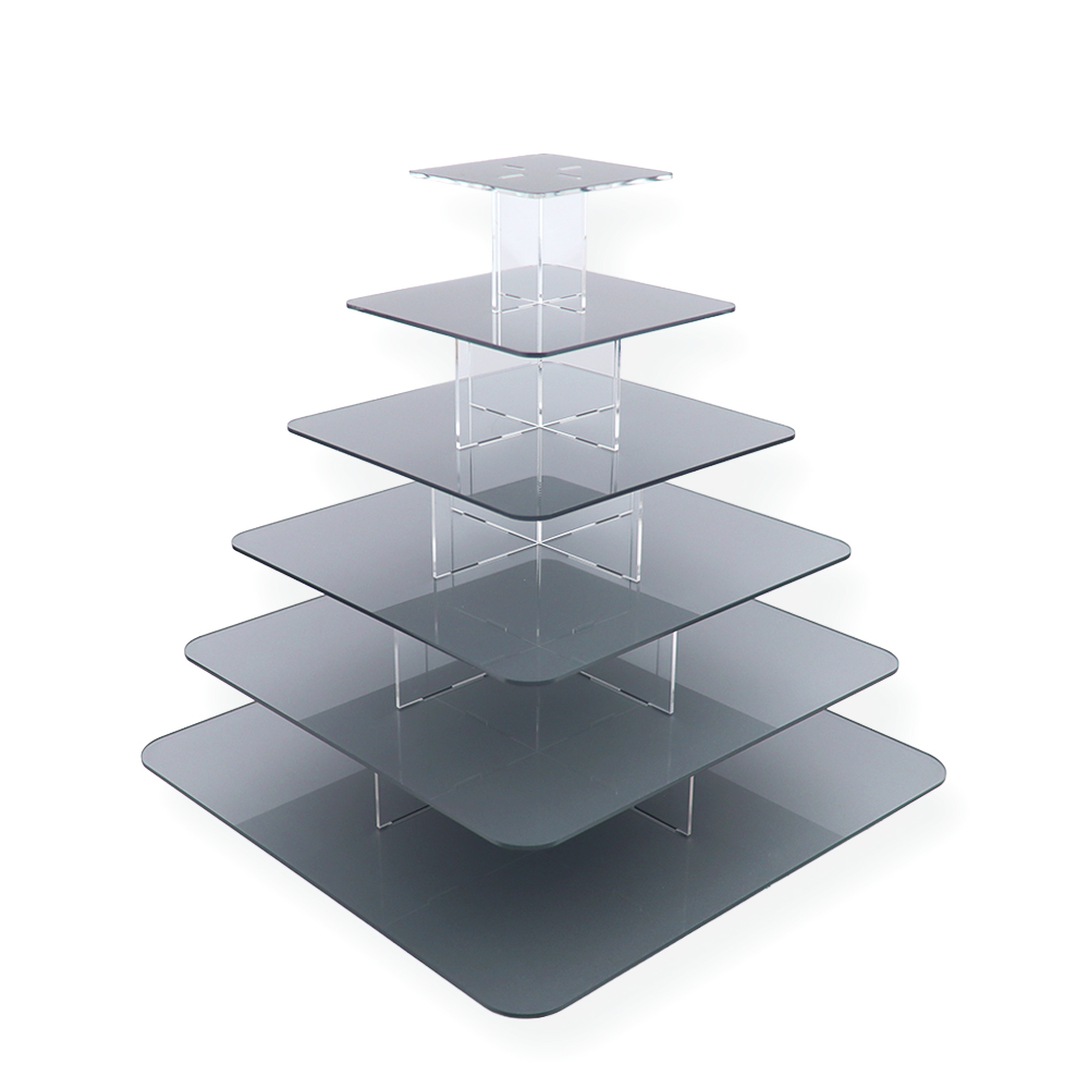 Srebrna kwadratowa patera na monoporcje 6 pięter