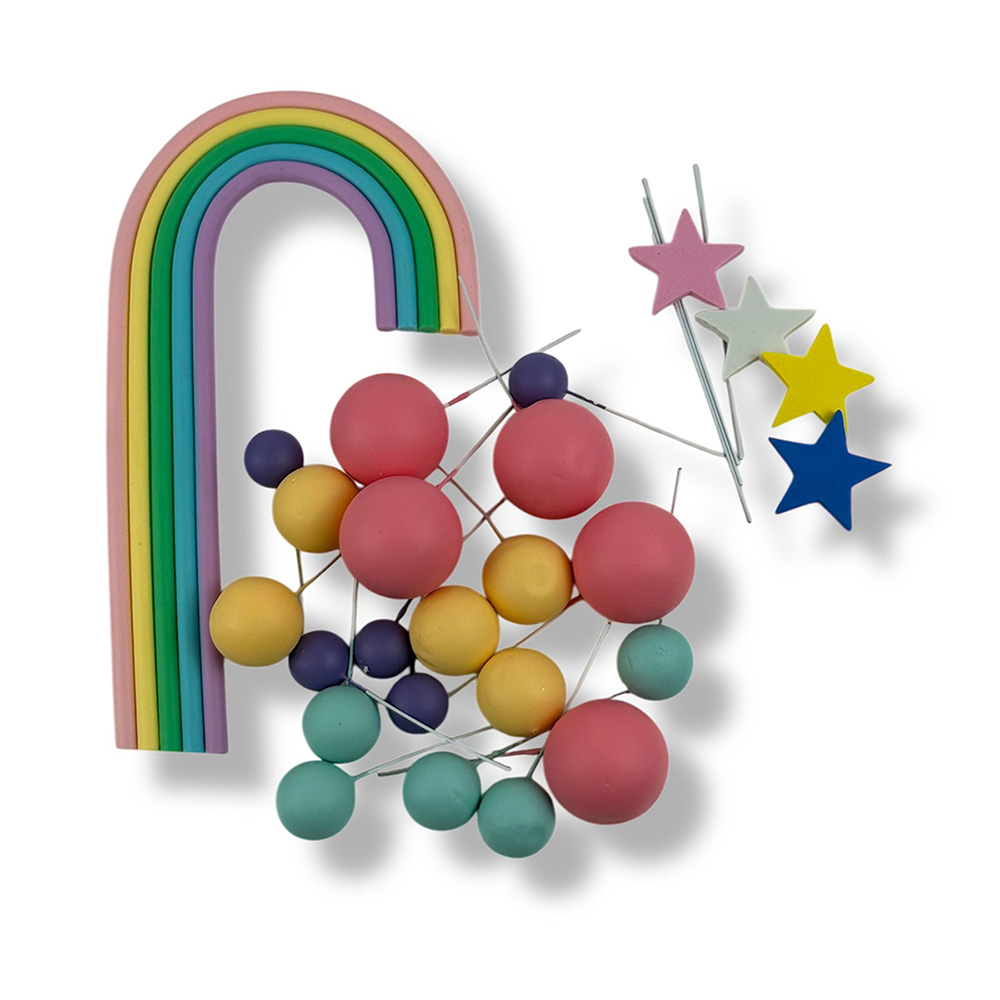 Zestaw ozdób na tort tęcza 20 elementów - Zestaw 2