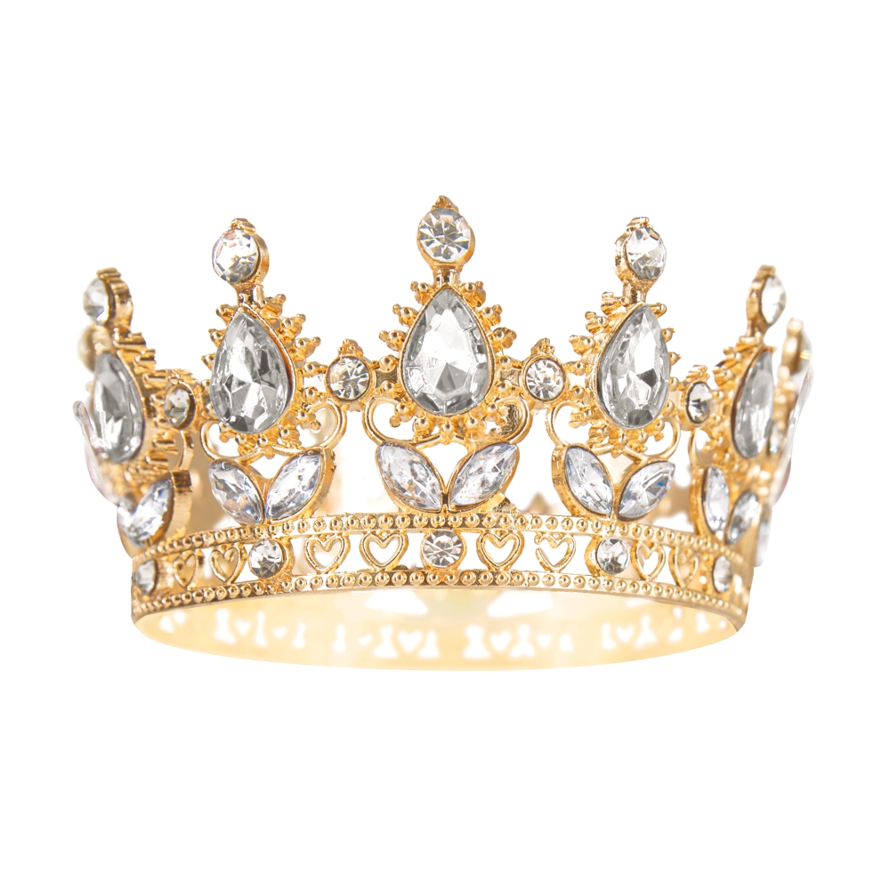 Dekoracja na tort Korona złota ze srebrnymi kryształkami 10 cm