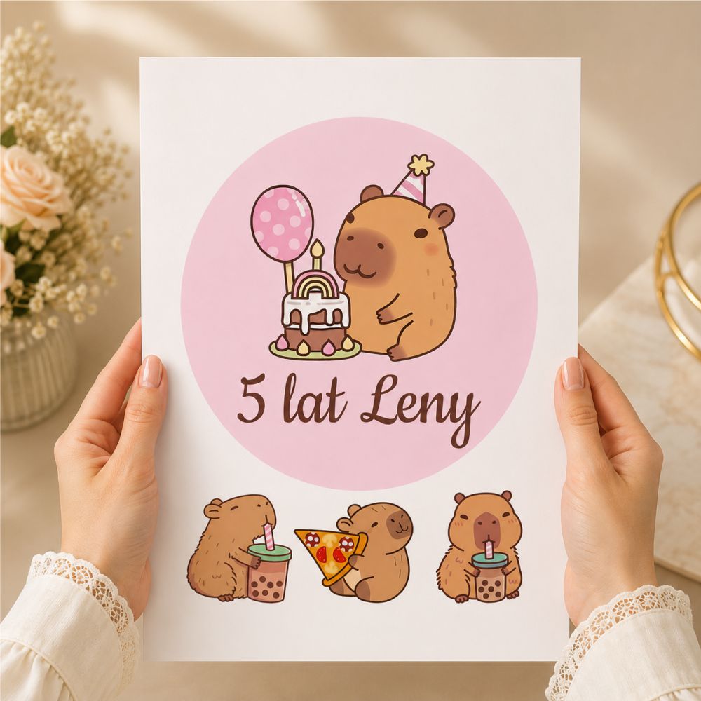 Kapibara wydruk cukrowy z imieniem i wiekiem